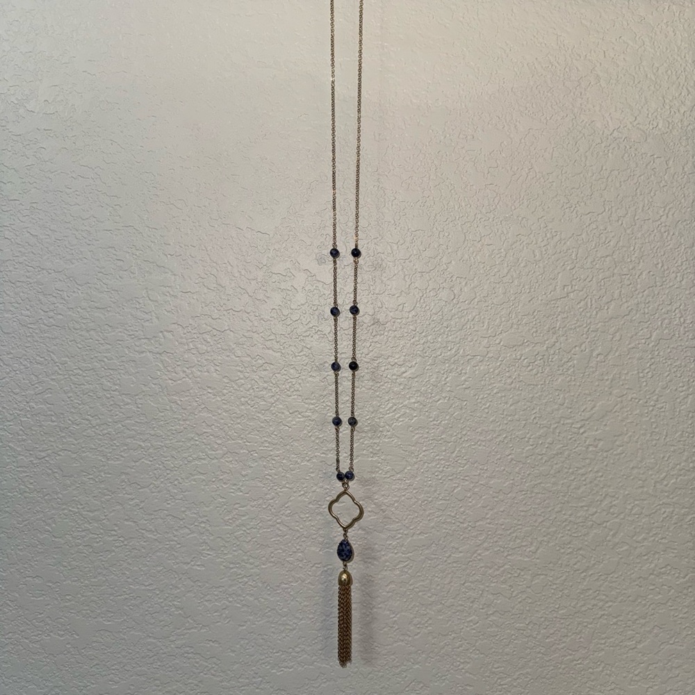Long Gold and Blue Necklace